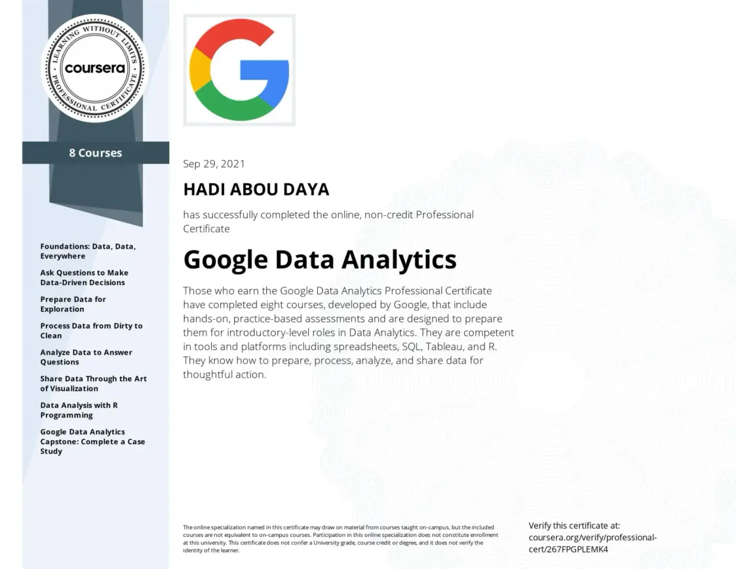 Google Data Analytics + Stanford ML Course - photo 2 of 2