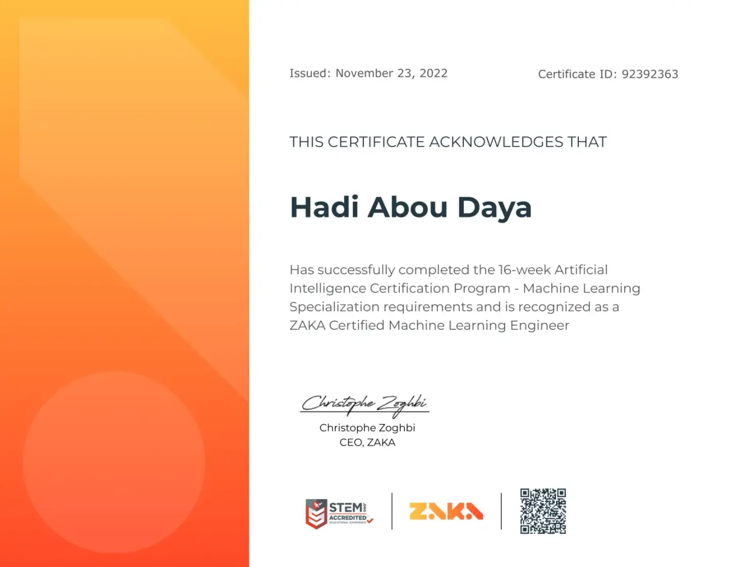 ZAKA Certified Machine Learning Engineer Program - photo 2 of 2